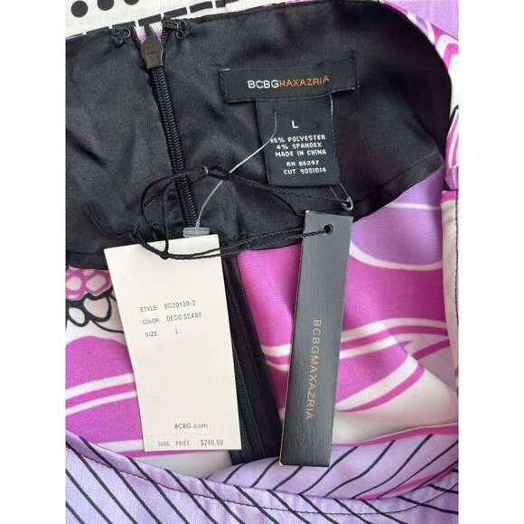 BCBGMAXAZRIA Purple Scarf Print Belted Mini Dress Large NWT $240 - Picture 6 of 11